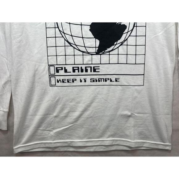 Melrose Place Shirt Men's Small White Long Sleeve Planet Earth Grid Graphic Tee - Picture 6 of 11